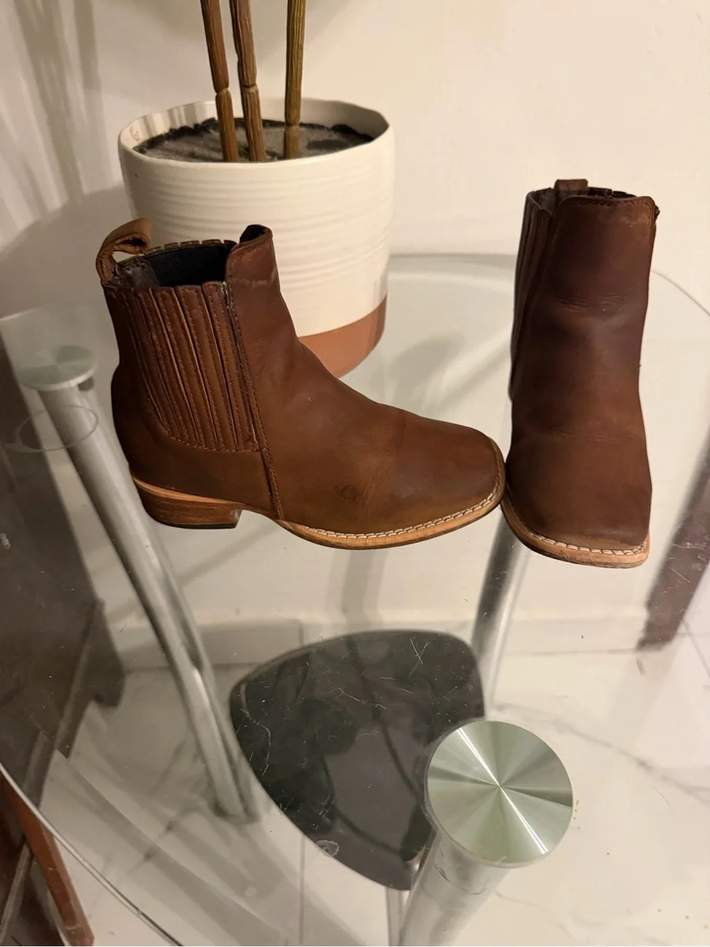 Boys Brown Leather  westerns Booties with Elastic Side Panels